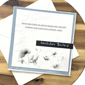 Design biglietto di lutto/biglietto di condoglianze >Detto ANGELO CUSTODE< Biglietto pieghevole 14,5 x 14,5 cm - busta inclusa, motivo "Fiori", personalizzabile