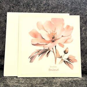 Progetta il biglietto di condoglianze >Sentite condoglianze< Fiore rosa e rosa - stampa acquerello - 14,5 x 14,5 cm - incl. busta - personalizzabile