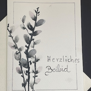 Biglietto di condoglianze dipinto a mano, ramo, salice, frase, DIN C6, nero, bianco, biglietto di condoglianze, inclusa busta, acquerello originale, senza stampa