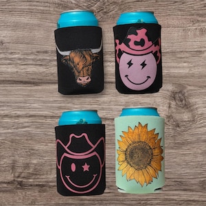 Country Koozie, Bull Koozie, Sunflower Koozie, Cowgirl, Smiley, Koozie, Pool Party, Lake Trip, Summer, Concert, Backyard Parties