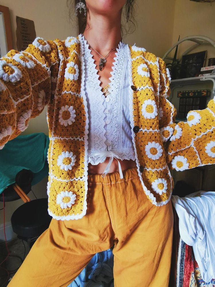 crochet daisy sweater
