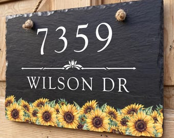 Personalized Custom Slate Address Sign Rusty Plaque with Sunflower, SLT-A06