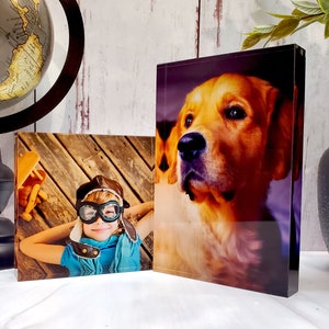 Personalized Acrylic Photo Block, Freestanding Crystal Photo Gift, Family Print Frame, Clear Acrylic Phone Frame, Nursery Kids Room Decor