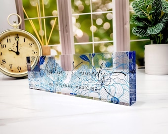 Custom Name Plate for Desk, Desk Nameplate, Personalized Gift, Acrylic Plaque, Floral Name Plate, Gift for Her, Gift for Lady, CAB79FW
