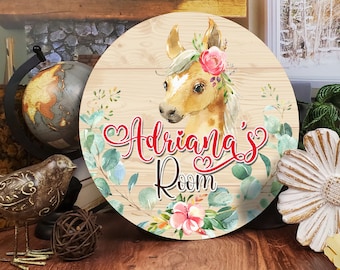 Kids Personalized Name Sign Cute Horse, Girls Bedroom Door Sign, Wall Hanging Sign, Custom Room Sign, Room Decor, Gift for Daugher, ANM013