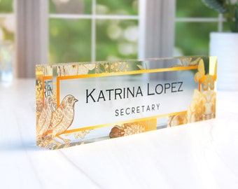Personalized Name Plate for Desk, Decorative Clear Acrylic Glass, Custom Office Decor Nameplate Sign | Personalized Gift for Women, CAB10FW
