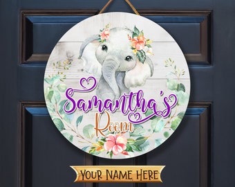 Personalized Name Door Sign, Nursery Decor, Baby Room Decor, Wall Decor, Nursery Gifts, Cute Bedroom Decor, Baby Elephant Door Sign, ANM007