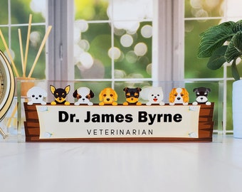 Acrylic Name Plaque, Personalized Name Plate for Desk, Desk Name Plaque, Gift for Veterinarian, Gift for Dog Lover, CAB046DG