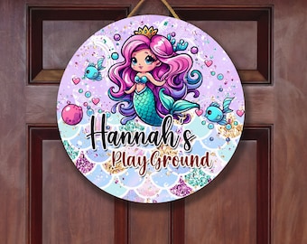 Mermaid Sign, Custom Name Door Sign for Girls, Nursery Decor, Girls Room Door Sign, Mermaid Name Sign, Girls Bedroom Decor, MER005