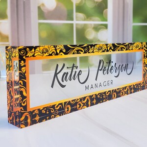 Personalized Name Plate for Desk, Office Decor Executive Nameplate, Personalized Gift, Elegant Damask Name Plate, Custom Name Sign, CAB20DM
