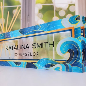 Personalized Name Plate for Desk, Clear Acrylic Glass Name Plate, Custom Office Decor, Ocean Wave Nameplate Sign, Personalized Gift, CAB16BC