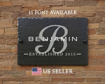 Personalized Rustic Slate Sign for Established Family Name Plaque, SLT-A04