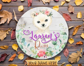 Personalized Name Door Sign, Nursery Decor, Baby Room Decor, Wall Decor, Nursery Gifts, Cute Bedroom Decor, Polar Bear Door Sign, ANM004