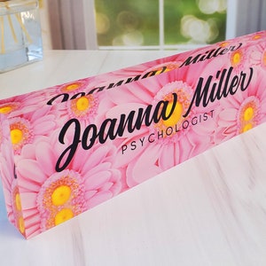 Desk Name Plate, Personalized Desk Name Plate Plaque, Custom Office Name Sign, Pink Flower Name Plate for Desk, Acrylic Name Plate, CAB25FW