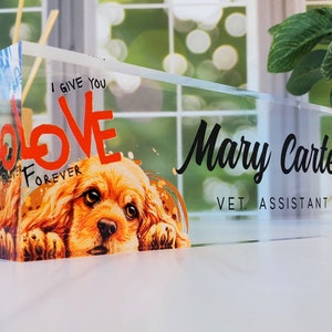 Desk Name Plate, Personalized Desk Name Plate Plaque, Custom Office Name Sign, Gift for Veterinarian Dog Lover, Acrylic Name Plate, CAB43DG