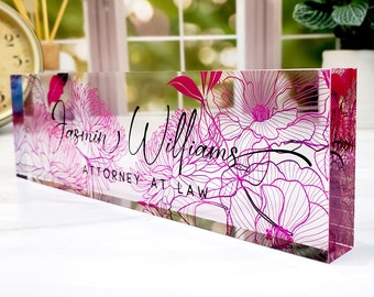 Custom Name Plate for Desk, Desk Nameplate, Personalized Gift, Acrylic Plaque, Floral Name Plate, Gift for Women, Gift for Lady, CAB79FW