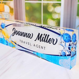 Personalized Name Plate for Desk, Clear Acrylic Glass Name Plate, Custom Office Decor, Surf Beach Nameplate Sign, Personalized Gift, CAB12BC