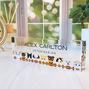 Custom Name Plate for Desk | Office Decor | Desk Nameplate | Personalized Gift | Acrylic Plaque | Gift for Veterinarian Dog Lover, CAB44DG