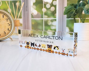 Custom Name Plate for Desk | Office Decor | Desk Nameplate | Personalized Gift | Acrylic Plaque | Gift for Veterinarian Dog Lover, CAB44DG