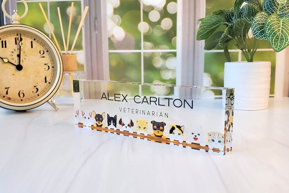 Custom Name Plate for Desk | Office Decor | Desk Nameplate | Personalized Gift | Acrylic Plaque | Gift for Veterinarian Dog Lover, CAB44DG