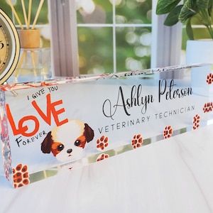 Plaque signalétique personnalisée pour bureau, Plaque signalétique en verre acrylique transparent, Décoration de bureau personnalisée, Plaque signalétique vétérinaire pour amoureux des chiens, CAB42DG