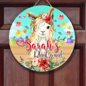 Llama Sign, Llama Decor, Llama Gift, Personalized Name Door Sign for Girls, Nursery Decor, Girls Room Door Sign, Cute Bedroom Decor, LLA002