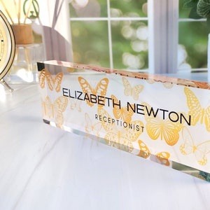 Custom Name Plate for Desk, Office Decor, Desk Nameplate, Personalized Gift, Acrylic Plaque, Gift for Women, Butterfly Gift, CAB64BT