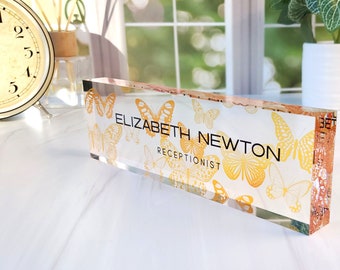 Custom Name Plate for Desk, Office Decor, Desk Nameplate, Personalized Gift, Acrylic Plaque, Gift for Women, Butterfly Gift, CAB64BT