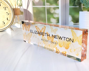 Butterfly Acrylic Desk Name Plate, Personalized Office Decor, CAB64BT
