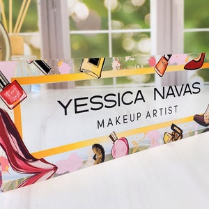 Personalized Name Plate for Desk, Clear Acrylic Glass Name Plate, Custom Office Decor, Makeup Artist Gift, Nameplate Sign, CAB04GR