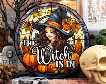 Personalized The Witch Is In Door Sign, Salem Halloween Sign, Witch Signs for Wreaths, Halloween Decorations, Witch Wreath Sign, HLW011