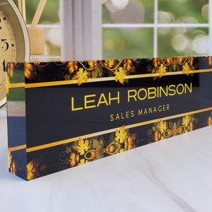 thumbnail image 2 of Floral Name Plate For Desk, Business Anniversary Gift, Clear Acrylic... 2 of 14