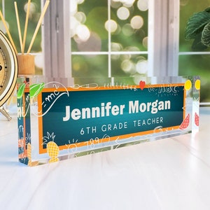 Personalized Teacher Desk Name Plate, Teacher Appreciation Gift, Teacher Name Plate, Chalkboard, Acrylic Name Plate for Teacher, CAB54TC