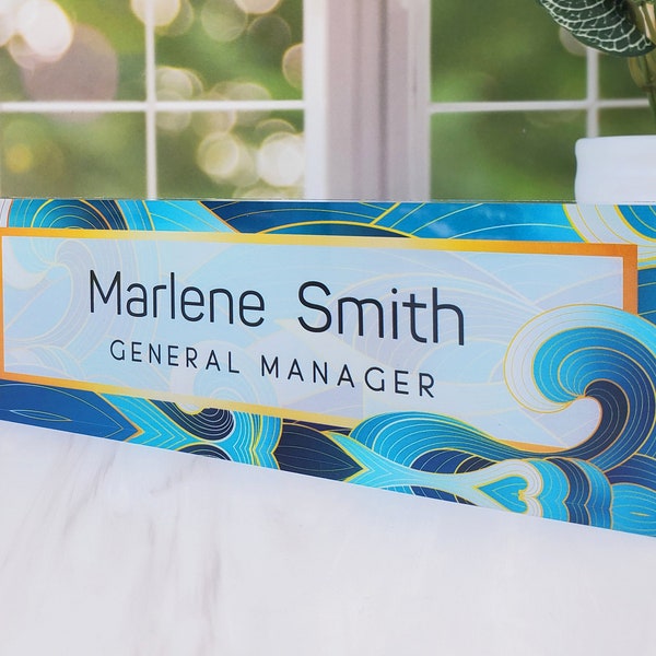 Desk Name Plate, Personalized Desk Name Plate Plaque, Custom Office Name Sign, Sea Wave Name Plate for Desk, Acrylic Name Plate, CAB27BC