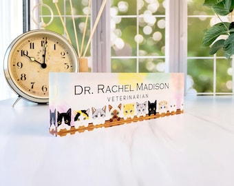 Acrylic Name Plaque for Desk, Personalized Name Plate for Desk, Desk Name Plaque, Gift for Veterinarian, Gift for Cat Lover, CAB047CT