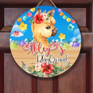 Llama Sign, Llama Decor, Llama Gift, Personalized Name Door Sign for Girls, Nursery Decor, Girls Room Door Sign, Cute Bedroom Decor, LLA001
