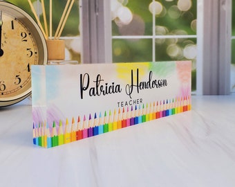 Personalized Teacher Desk Name Plate, Teacher Appreciation Gift, Teacher Name Plate, Teacher Gift, Acrylic Name Plate for Teacher, CAB24TC