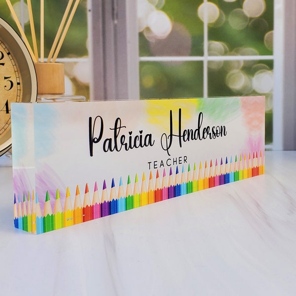 Personalized Teacher Desk Name Plate, Teacher Appreciation Gift, Teacher Name Plate, Teacher Gift, Acrylic Name Plate for Teacher, CAB24TC