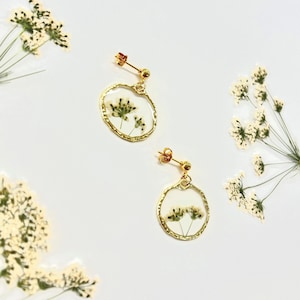 Handmade Pressed Ammi Majus Flower Earrings - Sterling Sliver Earrings- Real Flower Earrings- Dangle Drop Earrings-Cute Gold Earrings- Gift