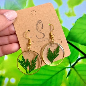 Handmade Pressed Fern Leaf Earrings Resin Gold Dangle Drop Earrings - Flower Earrings - Floral Earrings - Cute Earrings - Handmade Earrings