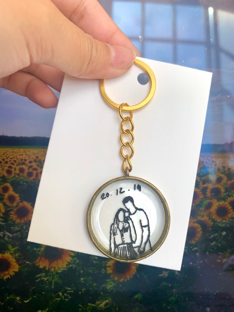 Personalised hand drawn couple keyring - Personalised keyring - Family keychain - Handmade keyring - Gift for her - Anniversary Keyring 