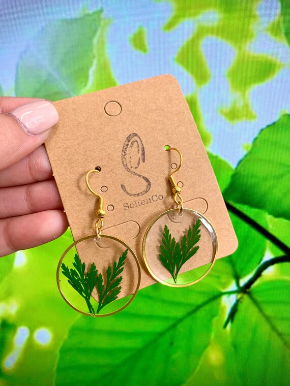Handmade Pressed Flower Earrings - Pressed Fern Leaf Earrings - Pressed Daisy Earrings - Floral Earrings - Dainty Earrings - Cute Earrings