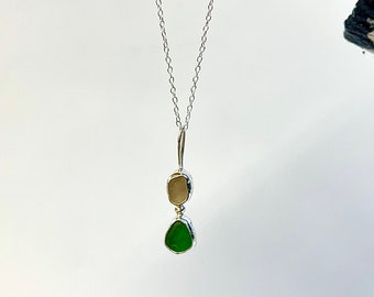 Two-Stone Bezel Seaglass Necklace - Handmade Seaglass Necklace - Seaglass Jewellery- Handmade Jewellery - Seafoam Jewellery- Ocean Necklace