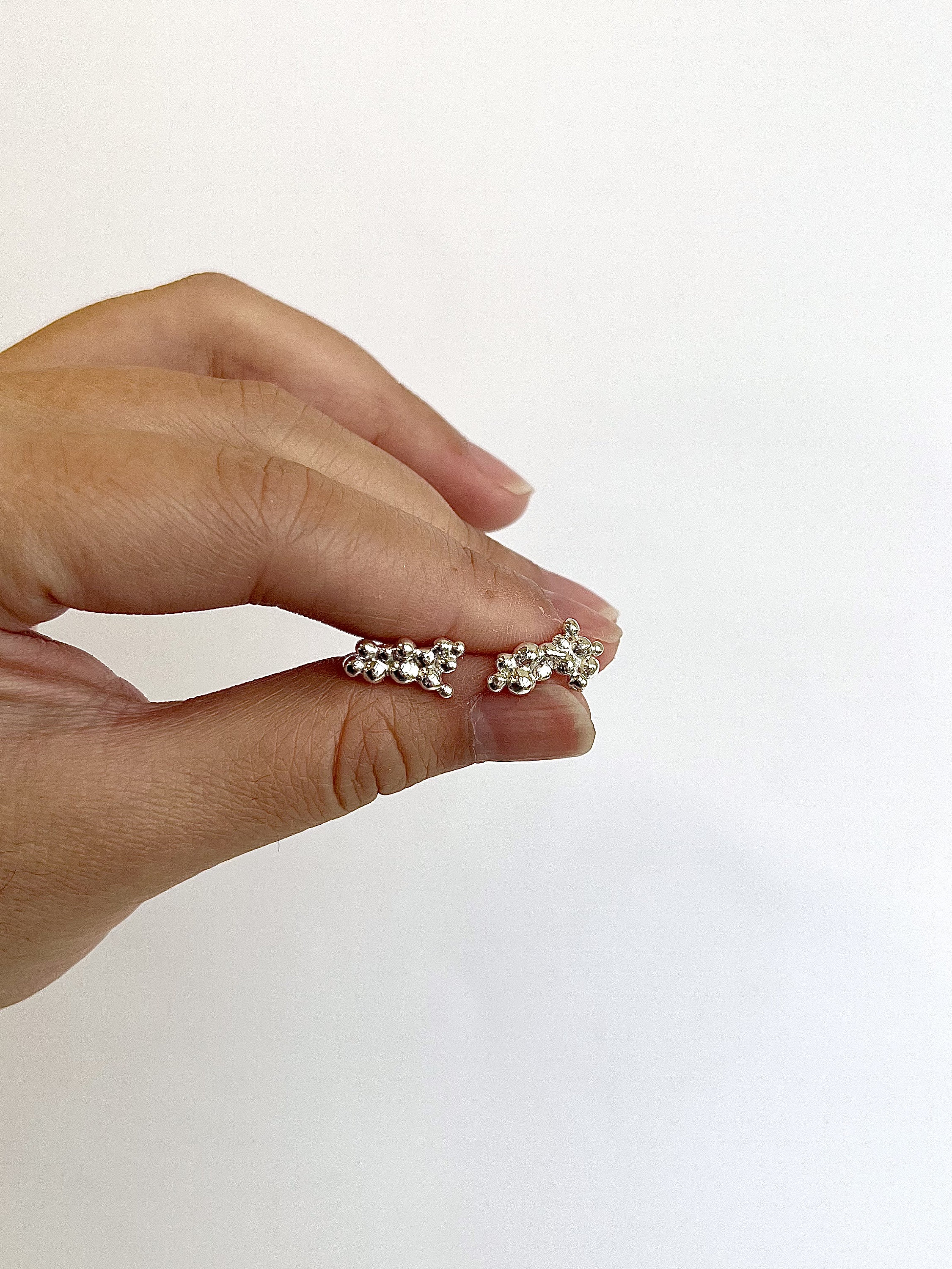 Handmade Dainty bubble cloud stud earrings - Granulated Earrings -  Bubble bobble Earrings - Ball earrings - Granules Granulation Jewellery