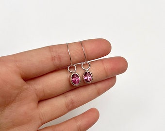 Handmade Pink Topaz Hoop Earrings- Pink Topaz Bezel Earrings - Pink Topaz Jewellery- Handmade Earrings- Oval Hoop Earrings