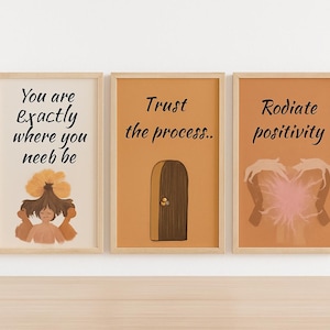 Boho Motivational Wall Art Set of 3 Prints - Inspirational Quotes Printable Poster -  Trust the Process, Radiate Positivity