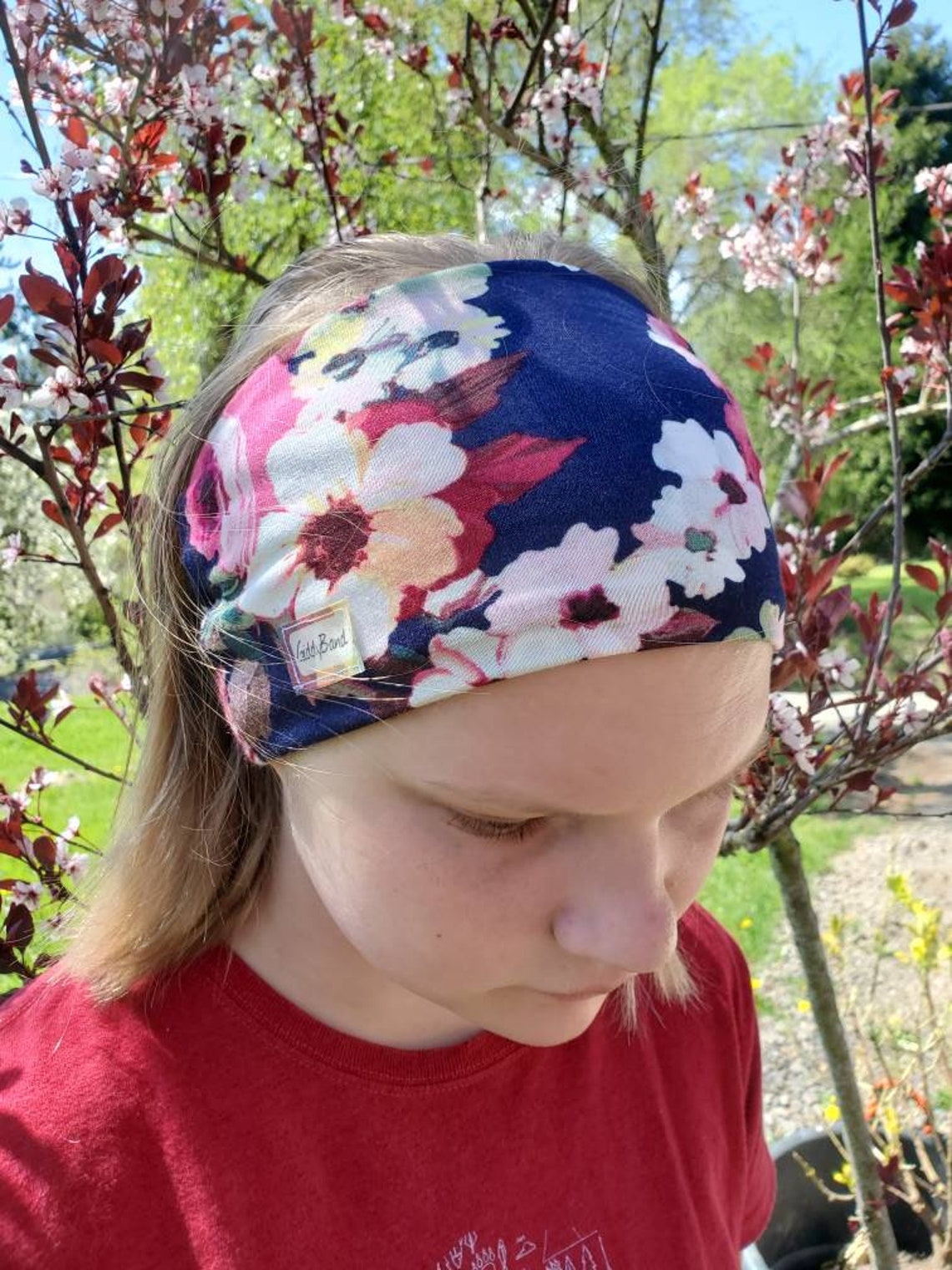 Floral on Navy Blue Wide HeadbandJersey Knit HeadwrapBoho Etsy