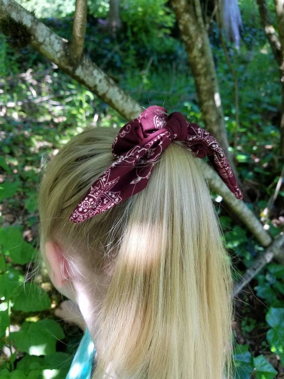 Cream Paisley Burgundy Floral Scrunchie Knot Bow Etsy
