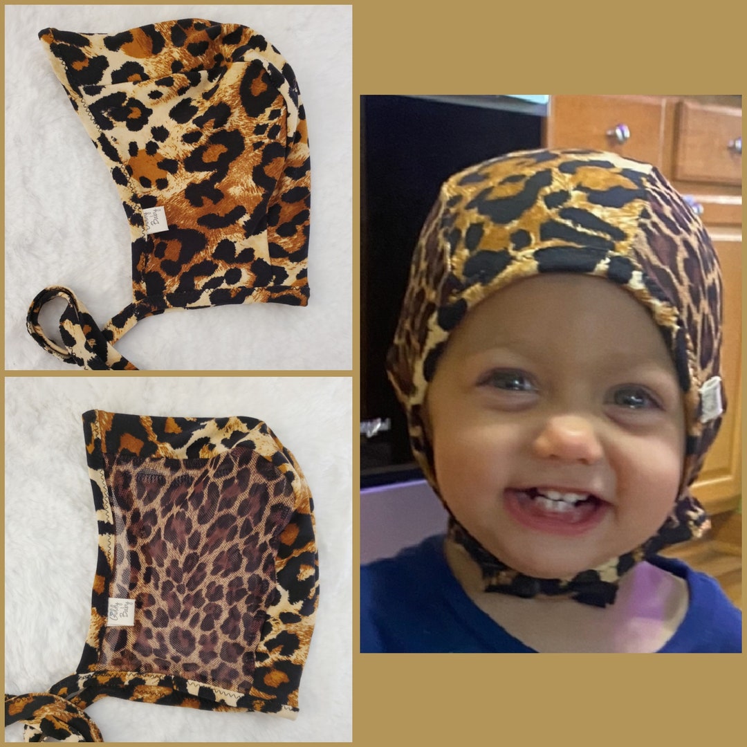 Leopard Print Baby Pilot Hat, Giddy Baby Hat, Hat With Ties or Snaps