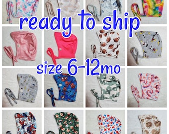 Ready to Ship!-6 to 12 Month Size-Baby Pilot Hat, Giddy Baby Hat, Hat with Ties,Hearing Aid Hat-baby pilot cap